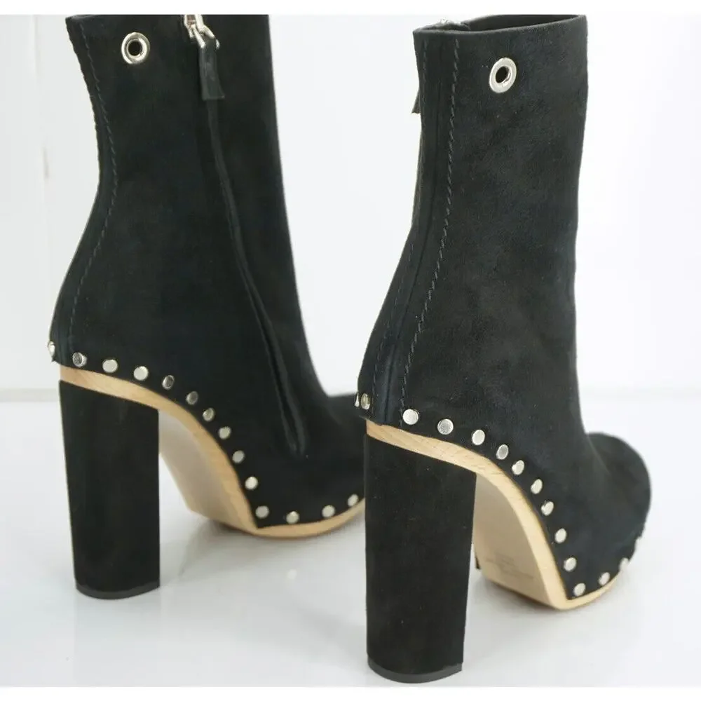 Proenza Schouler Studs Black Suede Platform Ankle Boots Size 35 Heels NIB $1050